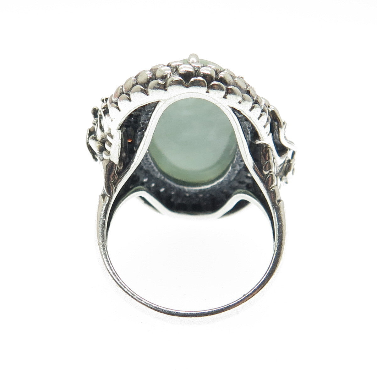 MICHELLE ALBALA 925 Sterling Silver Vintage Jade Garnet Gem & C Z Ring Size 9.25
