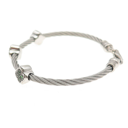 925 Sterling Silver Real Chrome Diopside Floral Station Bracelet 6.75"