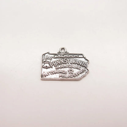 925 Sterling Silver Vintage Bell Trading "Pennsylvania" State Map Charm Pendant