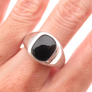 925 Sterling Silver Vintage Real Black Onyx Signet Ring Size 11.25