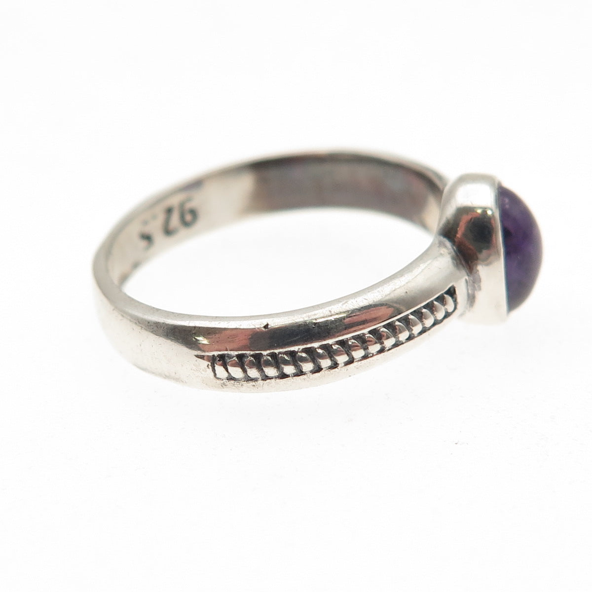 925 Sterling Silver Vintage Real Amethyst Oxidized Ring Size 7.25