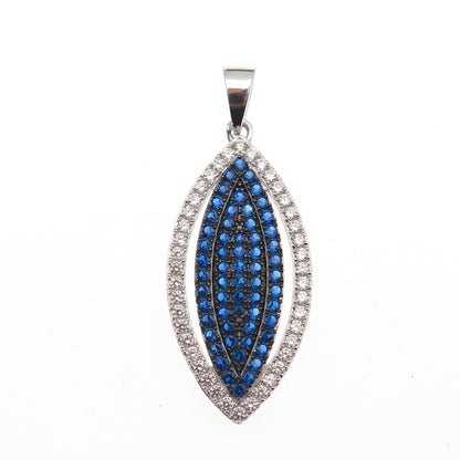 925 Sterling Silver Round-Cut Blue & White C Z Charm Pendant