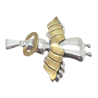 925 Sterling Silver 2-Tone Vintage Mexico Angel Oxidized Pendant