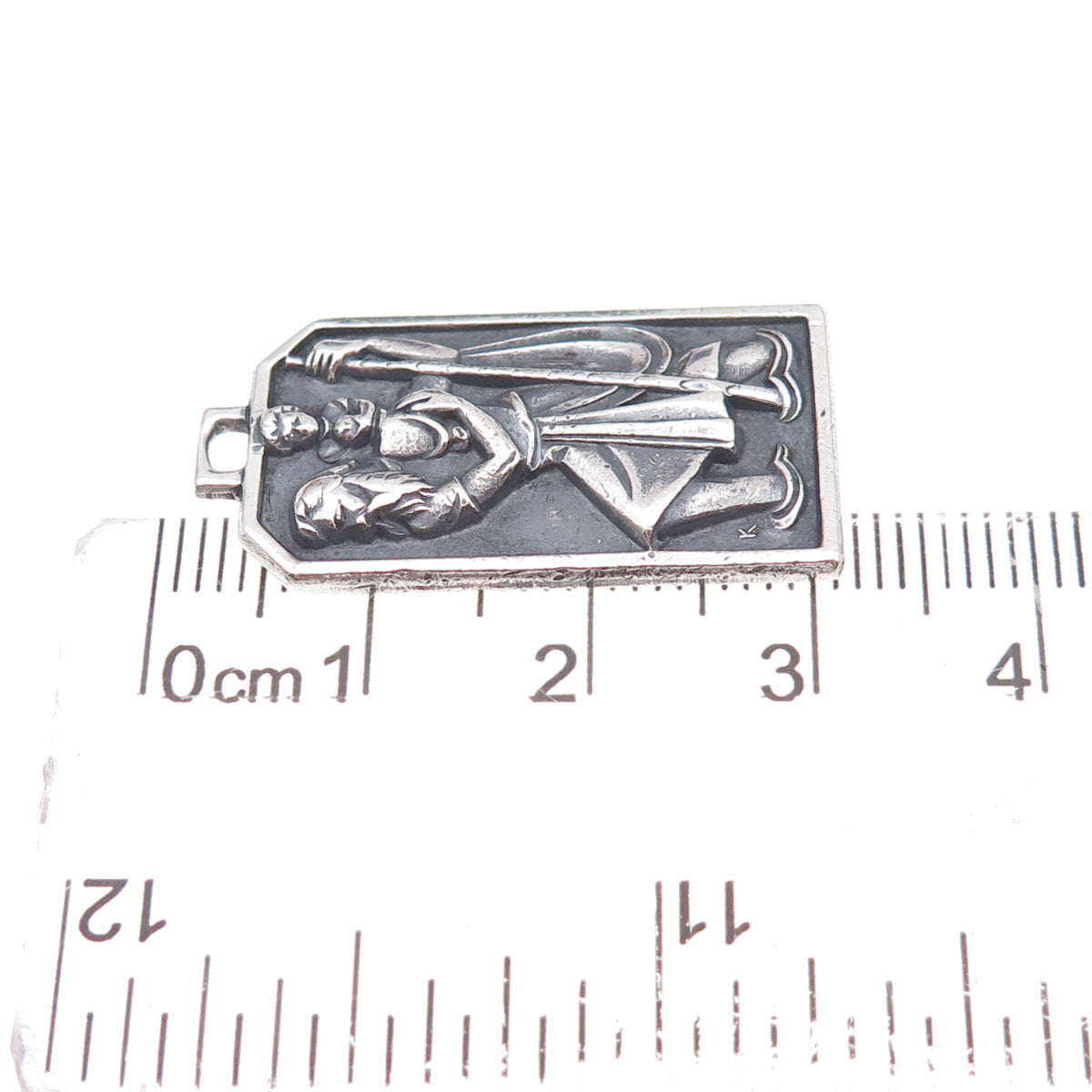 Wells 925 Sterling Silver Vintage Saint Christopher Oxidized Charm Pendant