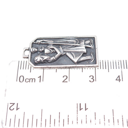 Wells 925 Sterling Silver Vintage Saint Christopher Oxidized Charm Pendant