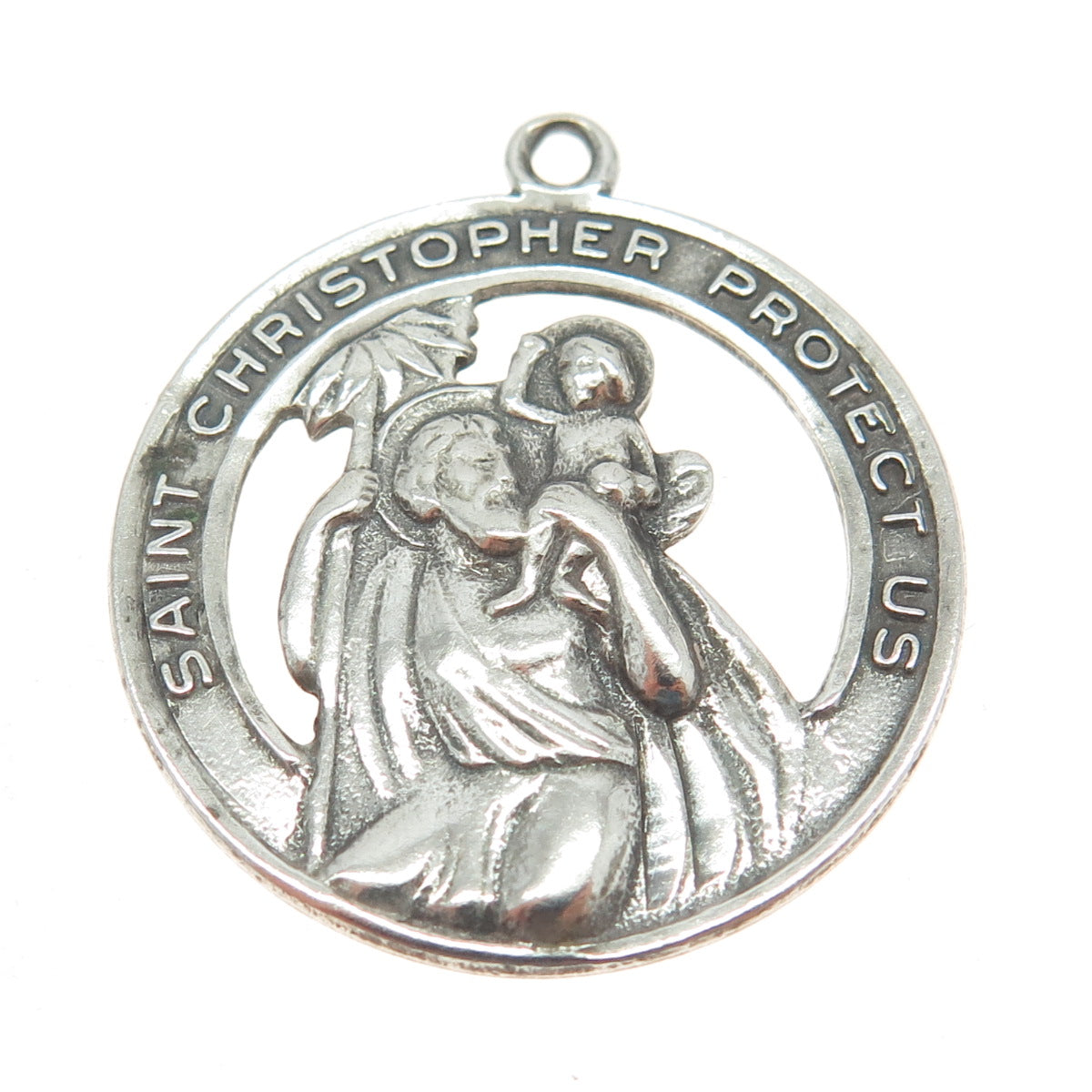 925 Sterling Silver Antique Art Deco St. Christopher Religious Charm Pendant