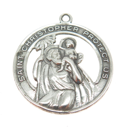 925 Sterling Silver Antique Art Deco St. Christopher Religious Charm Pendant