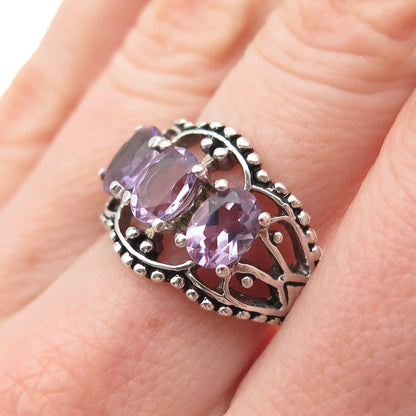 SETA 925 Sterling Silver Vintage Real Amethyst Granulated Ring Size 6.75