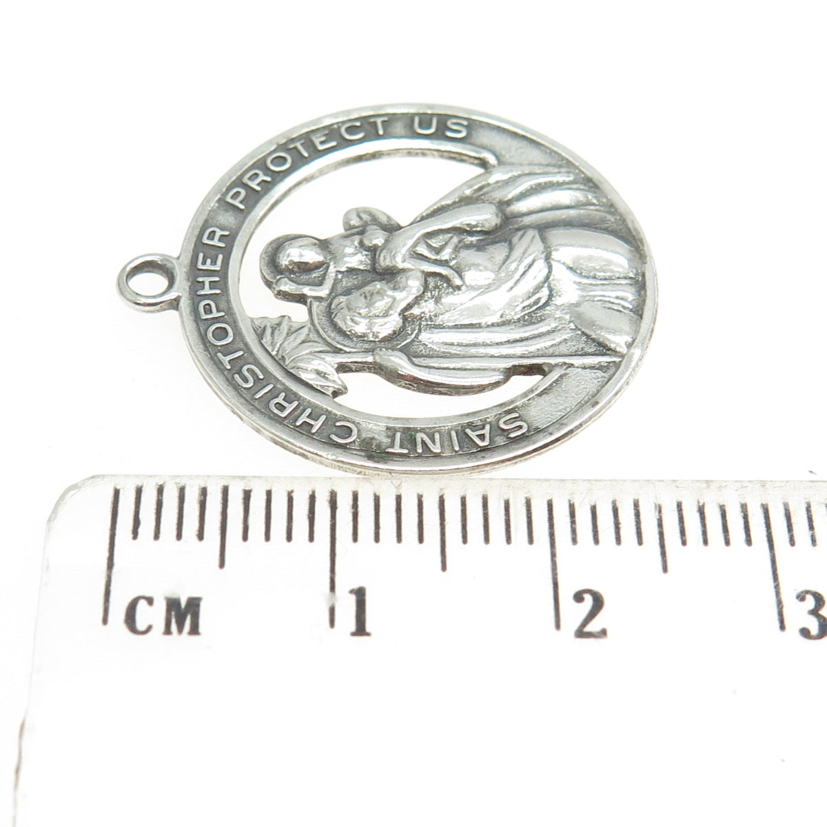 925 Sterling Silver Antique Art Deco St. Christopher Religious Charm Pendant