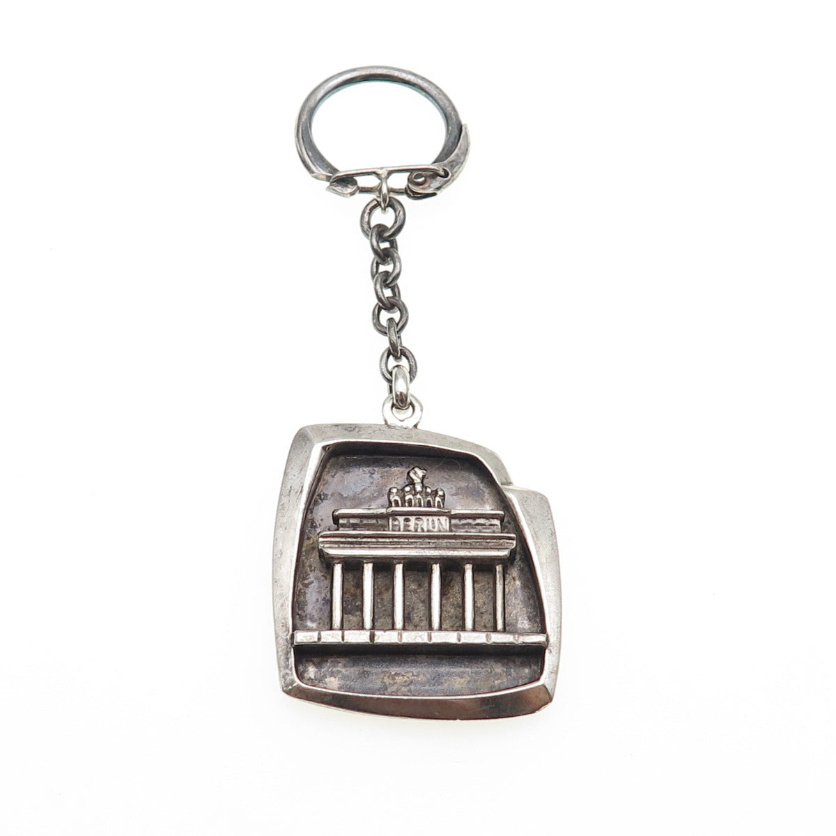 835 Silver Vintage Brandenburg Gate Berlin Oxidized Key Fob Ring Holder