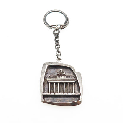 835 Silver Vintage Brandenburg Gate Berlin Oxidized Key Fob Ring Holder