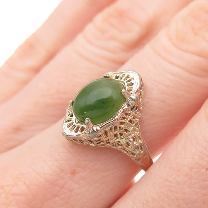 McGrath Hamin 925 Sterling Silver Gold Plated Vintage Real Jade Ring Size 6.5