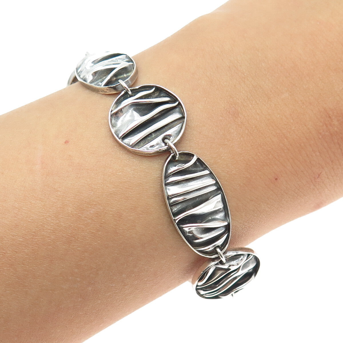 925 Sterling Silver Vintage Modernist Bracelet 7"