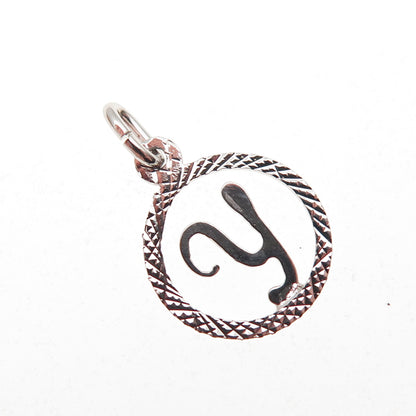 925 Sterling Silver Vintage Diamond-Cut Letter Y Initial Mini Charm Pendant