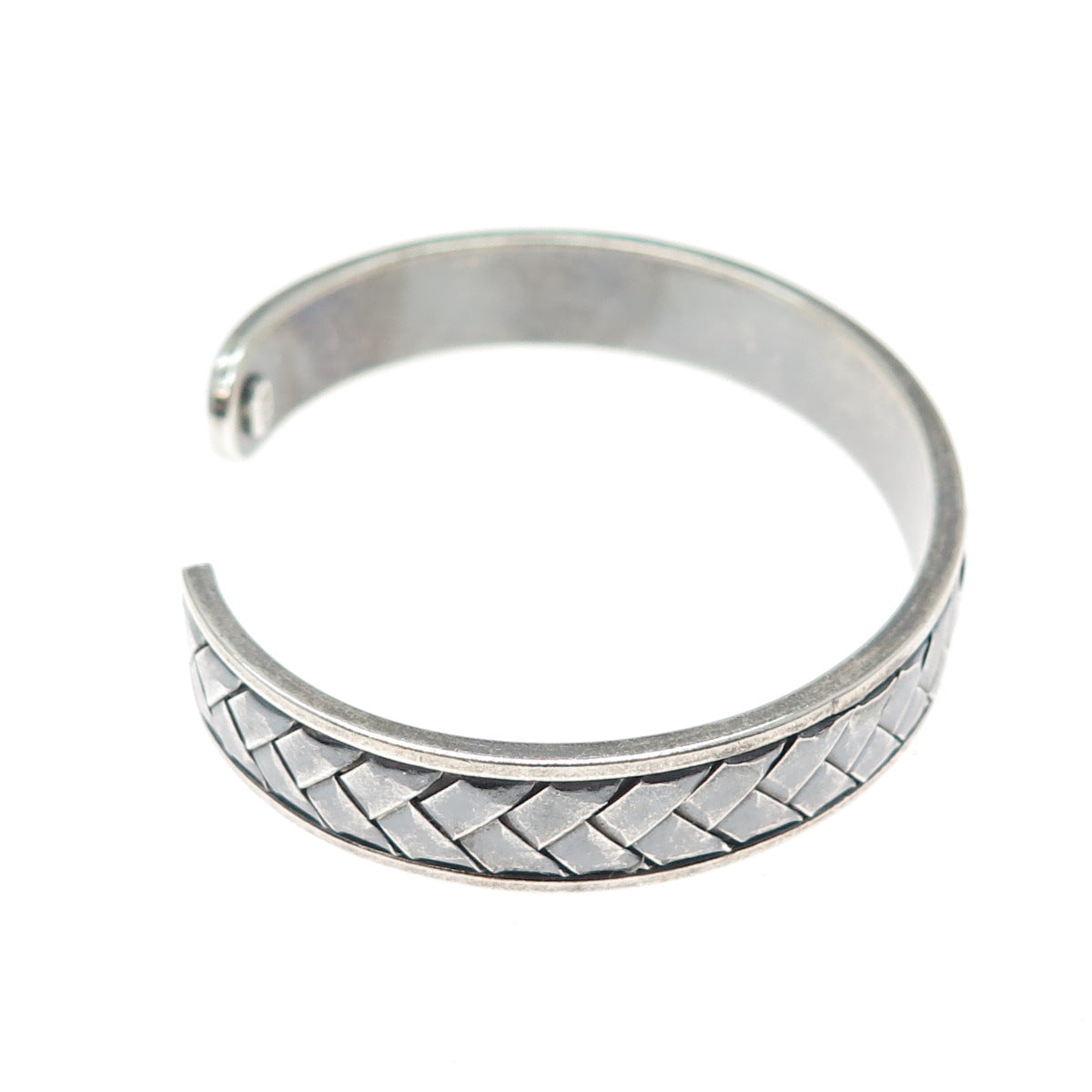 925 Sterling Silver Vintage Woven Oxidized Adjustable Cuff Bracelet 6.75"