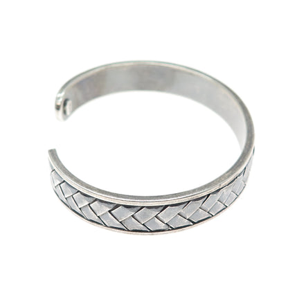 925 Sterling Silver Vintage Woven Oxidized Adjustable Cuff Bracelet 6.75"