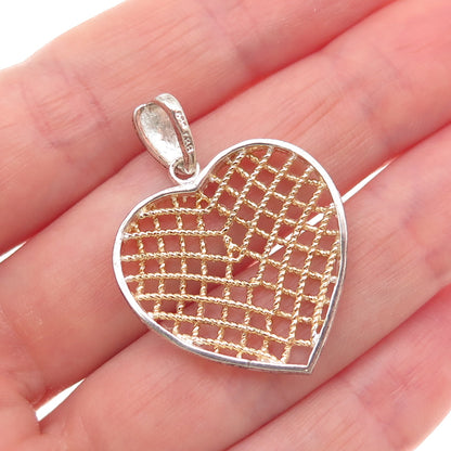 925 Sterling Silver 2-Tone Vintage Heart Charm Pendant