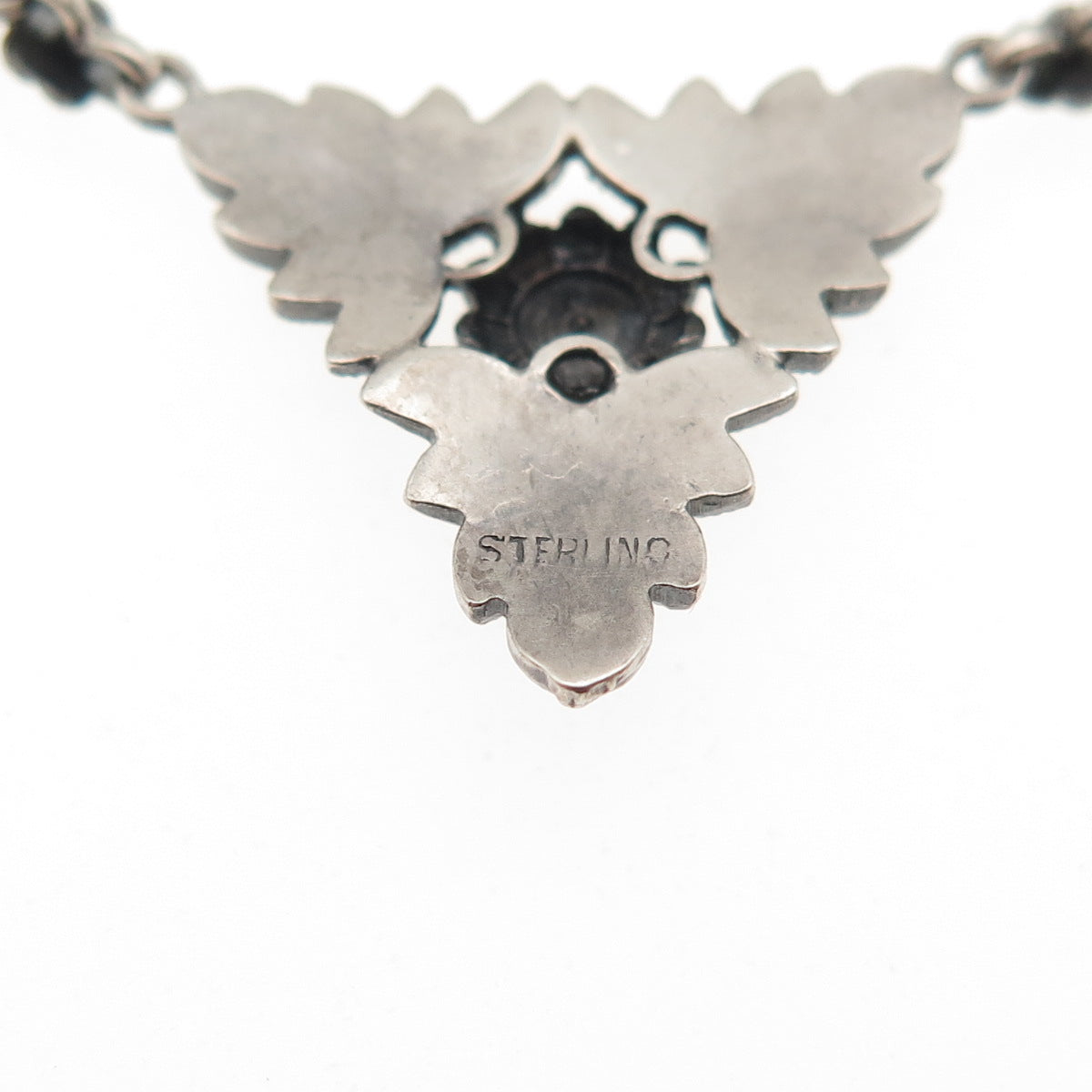 925 Sterling Antique Art Deco Real Marcasite Floral Necklace 18" (missing stone)