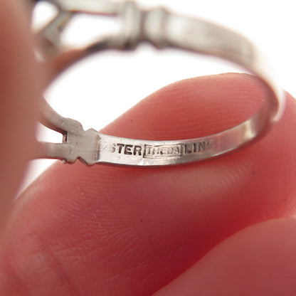 Theda Sterling Antique Art Deco Marcasite Oxidized Ring Size 6.5 (missing stone)