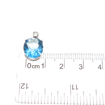 925 Sterling Silver Oval-Cut Nano Blue Topaz Minimalist Charm Pendant