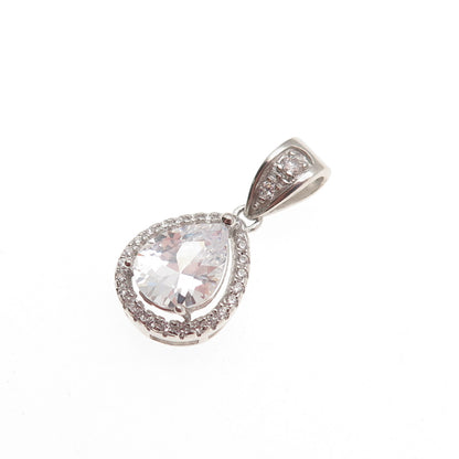 925 Sterling Silver Pear & Round-Cut C Z Mini Charm Pendant
