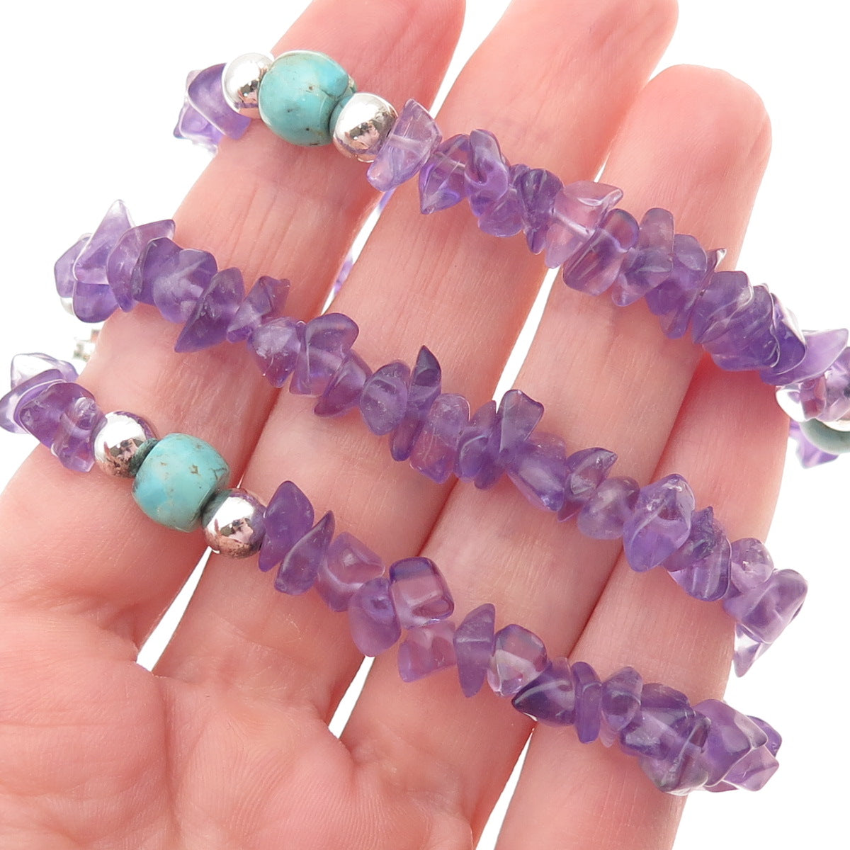 Jay King Desert Rose 925 Sterling Vintage Real Amethyst & Turquoise Necklace 22"