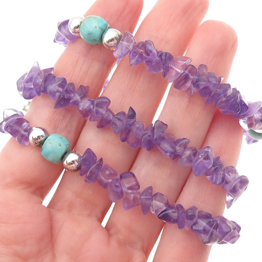 Jay King Desert Rose 925 Sterling Vintage Real Amethyst & Turquoise Necklace 22"