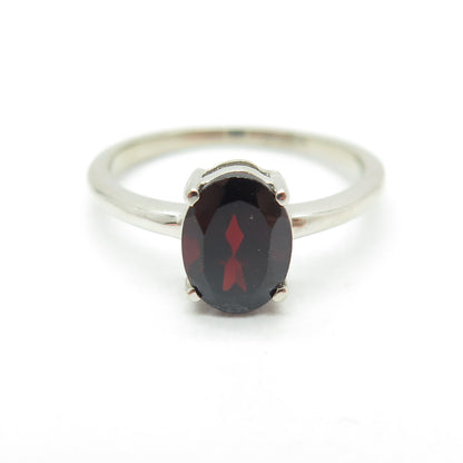 DAZZLERS 925 Sterling Silver Real Oval-Cut Red Garnet Ring Size 6