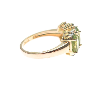 ROSS SIMONS 925 Sterling Silver Gold Plated Real Diamond & Peridot Ring Size 7