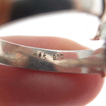 950 Silver & 14K Gold Vintage Real Carnelian Modernist Adjustable Ring Size 6.75
