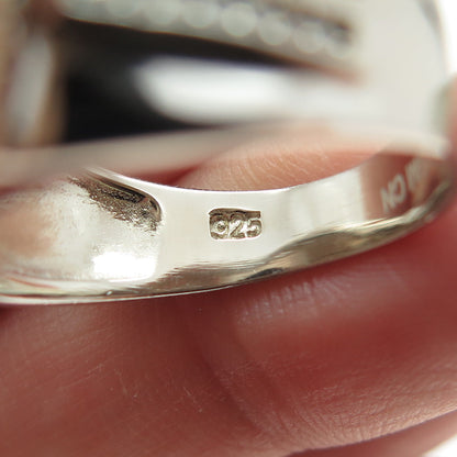 925 Sterling Silver Real Hematite & Round-Cut C Z Ring Size 8.25