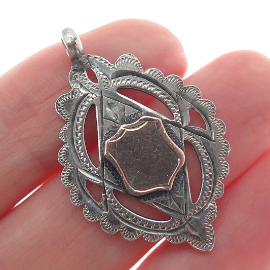 WHL WILLIAM HENRY LYDE 925 Sterling 2-Tone Antique Shield Chatelaine Fob Pendant