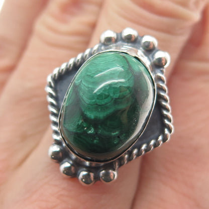 Old Pawn 925 Sterling Silver Vintage Southwestern Malachite Tribal Ring Size 8.5
