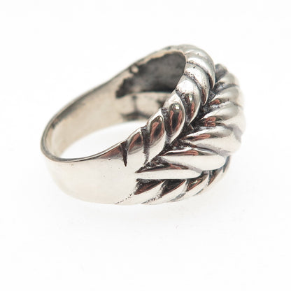 925 Sterling Silver Vintage Modernist Ribbed Oxidized Ring Size 7.25