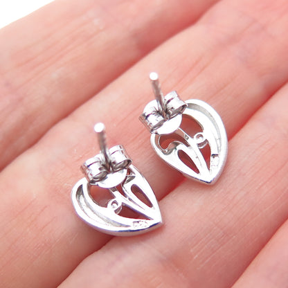 925 Sterling Silver Round-Cut C Z Textured Heart Earrings