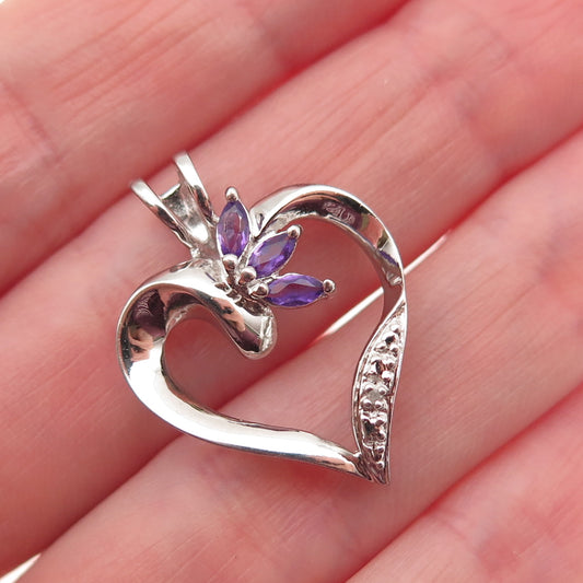 ROSS SIMONS 925 Sterling Silver Real Diamond Accent & Amethyst Heart Pendant
