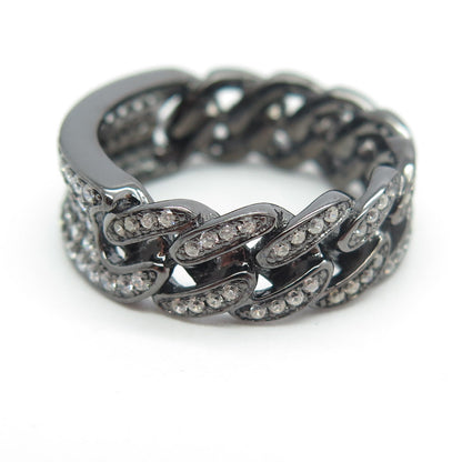 925 Sterling Silver Pave C Z Cuban Chain Band Ring Size 7