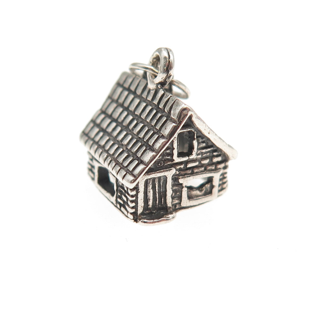 925 Sterling Silver Vintage Old House Oxidized 3D Mini Charm Pendant