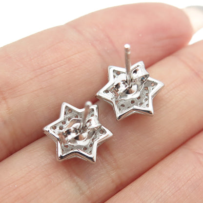 925 Sterling Silver Pave C Z Star Stud Earrings