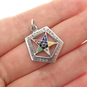 925 Sterling Silver Vintage 1963-64 Enamel Masonic Eastern Star Charm Pendant