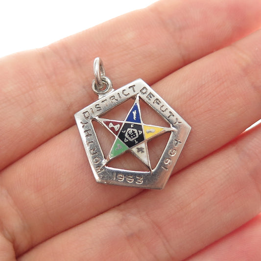 925 Sterling Silver Vintage 1963-64 Enamel Masonic Eastern Star Charm Pendant