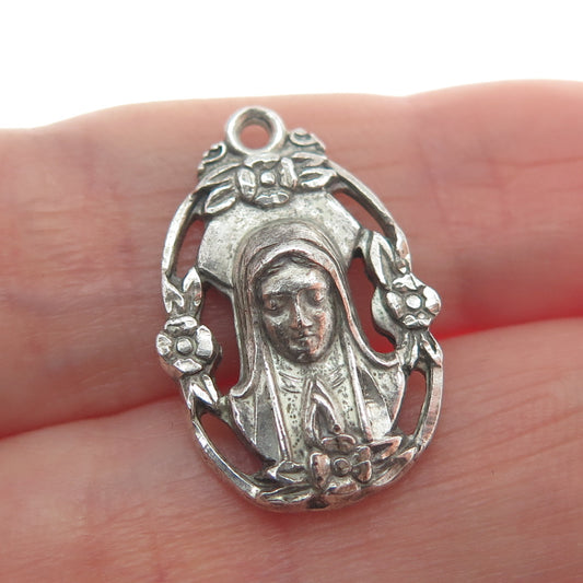 CREED 925 Sterling Silver Antique St. Mary & Jesus Religious Minimalist Pendant