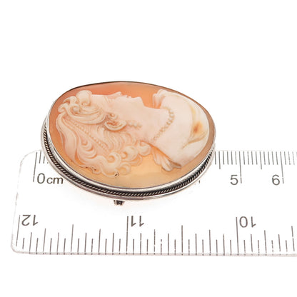 900 Silver Antique Art Deco Real MOP Lady Cameo Pin Brooch / Pendant