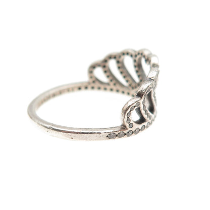 PANDORA 925 Sterling Silver Round-Cut C Z Hearts Tiara Ring Size 6