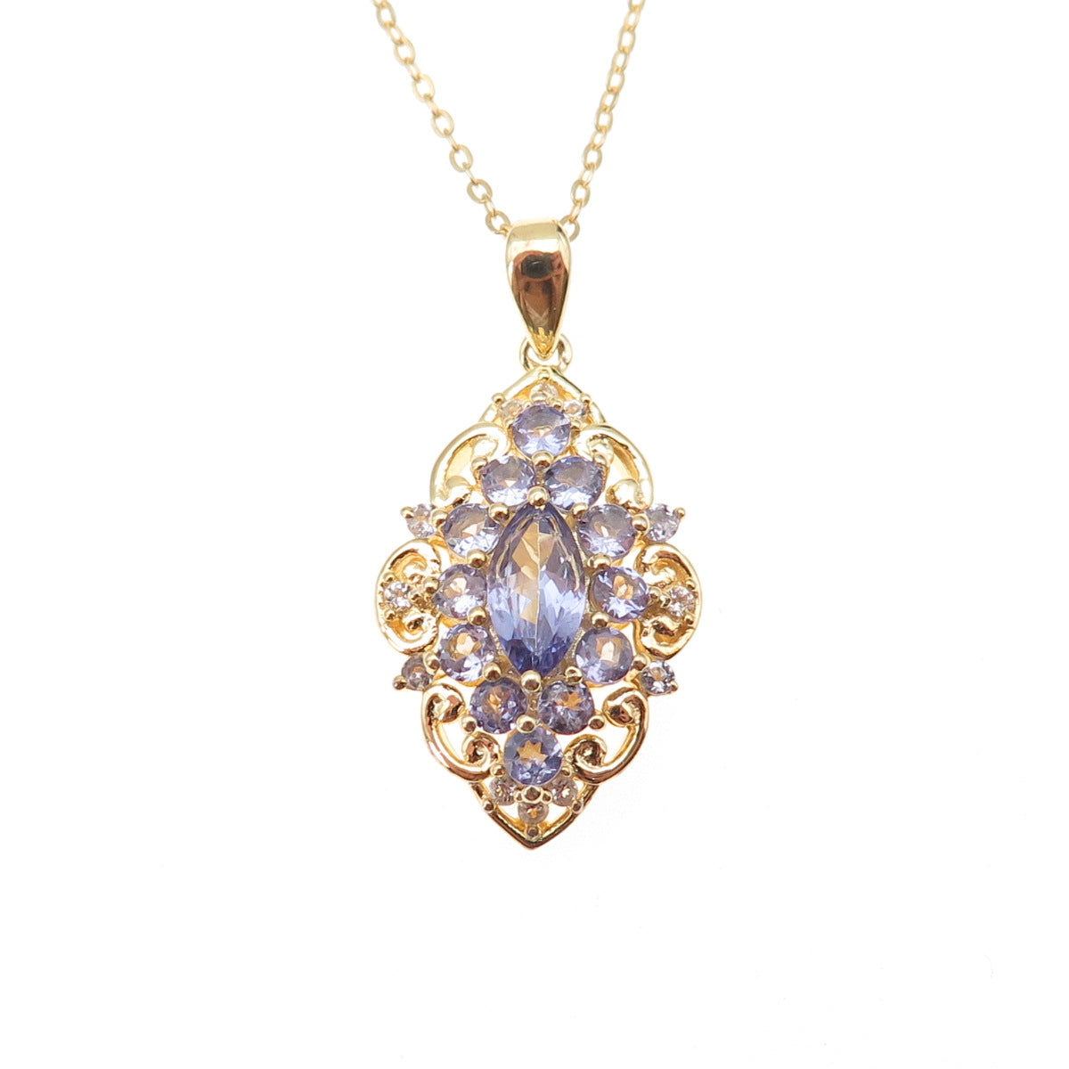 925 Sterling Silver Gold Plated Real Tanzanite Cable Chain Necklace 18"