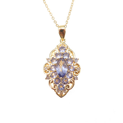 925 Sterling Silver Gold Plated Real Tanzanite Cable Chain Necklace 18"
