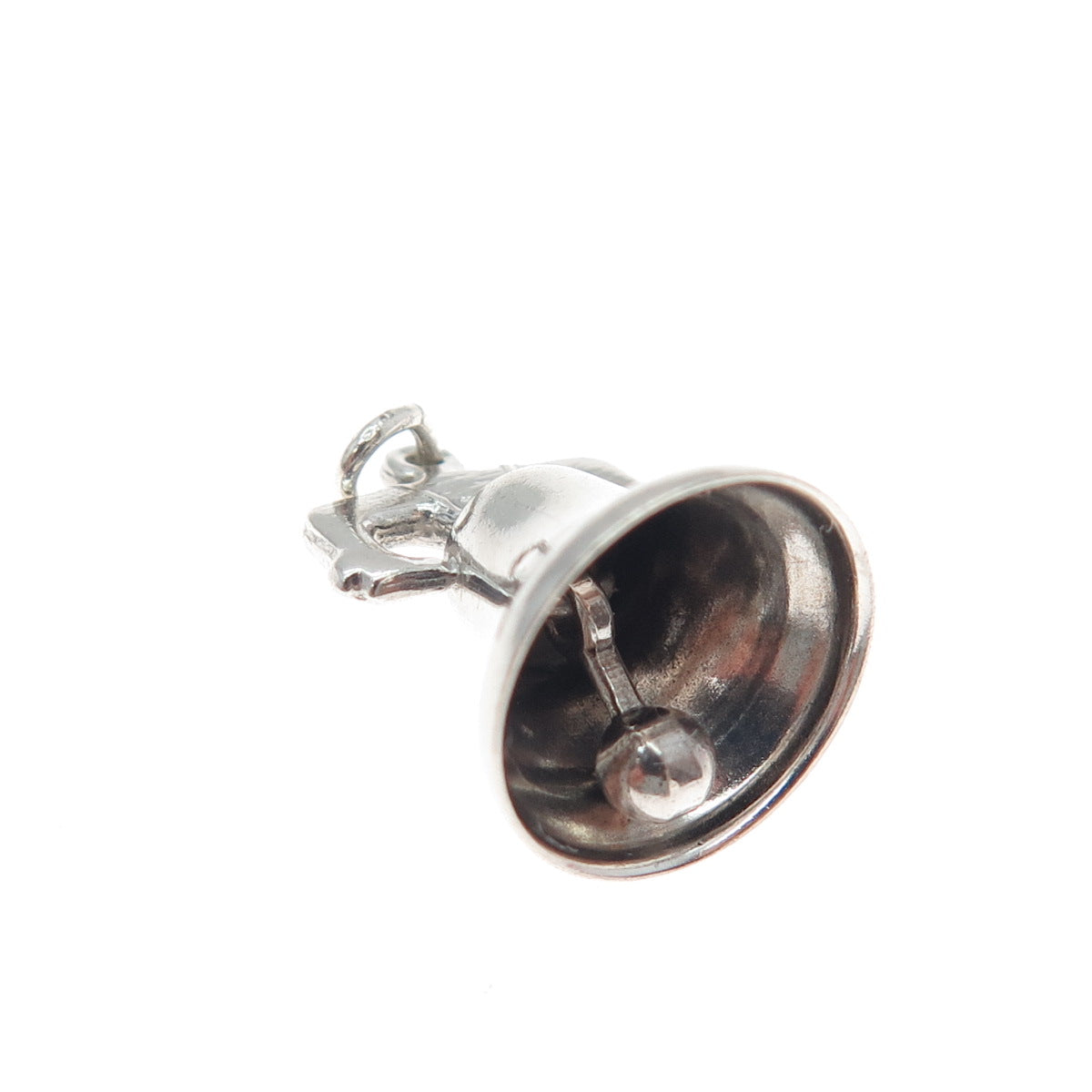 925 Sterling Silver Antique Art Deco Liberty Bell Minimalist 3D Charm Pendant