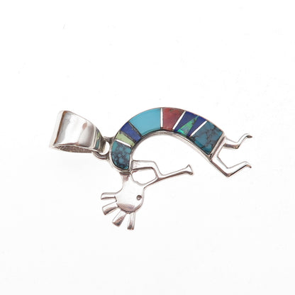 Calvin Begay & A Touch of Santa Fe Old Pawn Sterling Multi-Gem Kokopelli Pendant