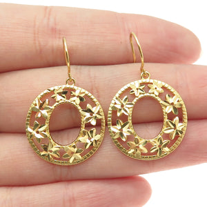 925 Sterling Silver Gold Plated Diamond-Cut Flower Dangle Earrings