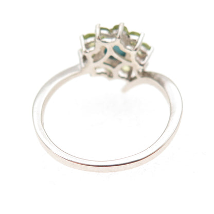 Chuck Clemency 925 Sterling Silver Real Turquoise Peridot Floral Ring Size 8.25